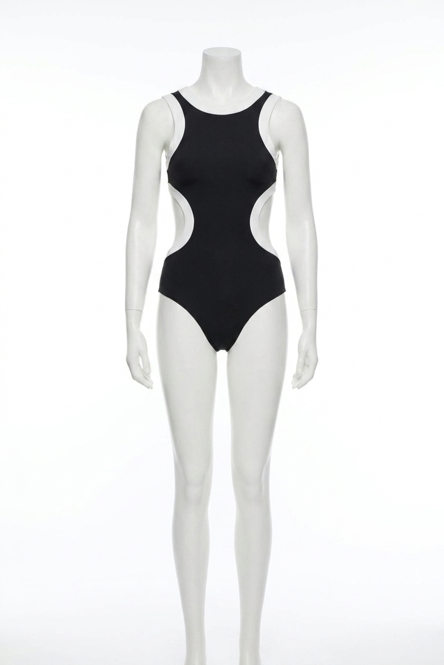 NEW STAUD dolce one piece swimsuit in black/white